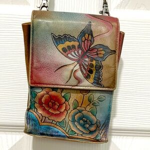 Anushka Triple Compartment Crossbody Organizer #412 Butterflies and flowers.